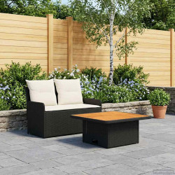 Sofá de jardim com braço e mesa levantável 2 peça preto e creme