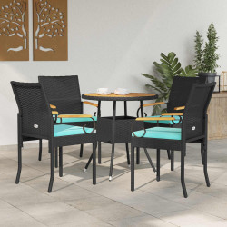 Cadeiras de jardim 4 unid. preto e turquesa polirattan e acácia