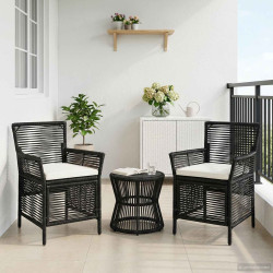 Cadeira para exterior 2 unid. preto e creme vime PE