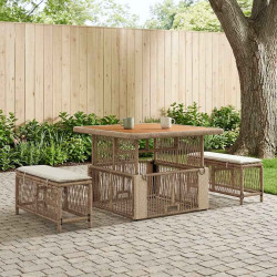 Conjunto de jantar para jardim 3 unid. bege e creme vime PE