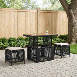 Conjunto de jantar para jardim 3 unid. preto e creme vime PE