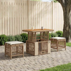 Conjunto de jantar para jardim 3 unid. bege e creme vime PE