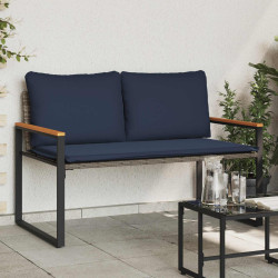 Banco com almofada cinza e azul marinho 115 x 65 x 72 cm vime