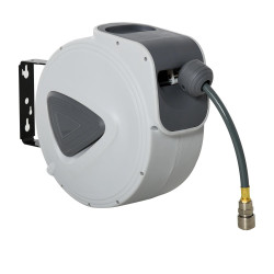Carretel de mangueira de ar comprimido automático de 15m conector de 1/4'' bsp com suporte para parede giratório 180° diámetro interno 3/8'' (9,5x15 mm) cinza