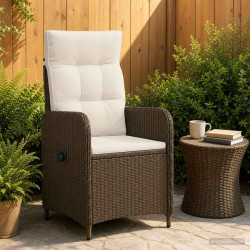 Cadeira de jardim reclinável marrom e branco creme